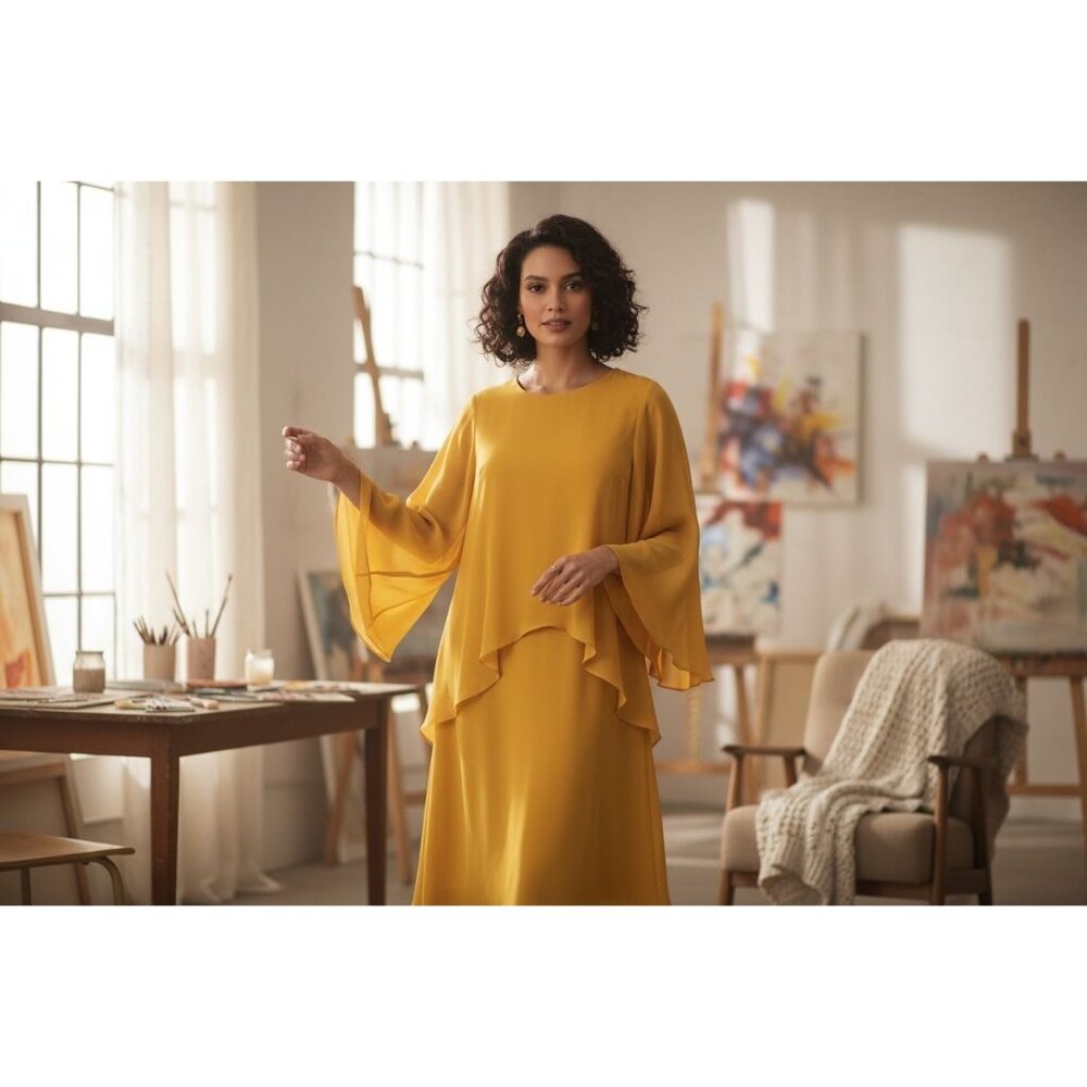 Lauren Ralph Lauren Womens Layered Yellow/Gold Georgette Cocktail Dress Size 2 E